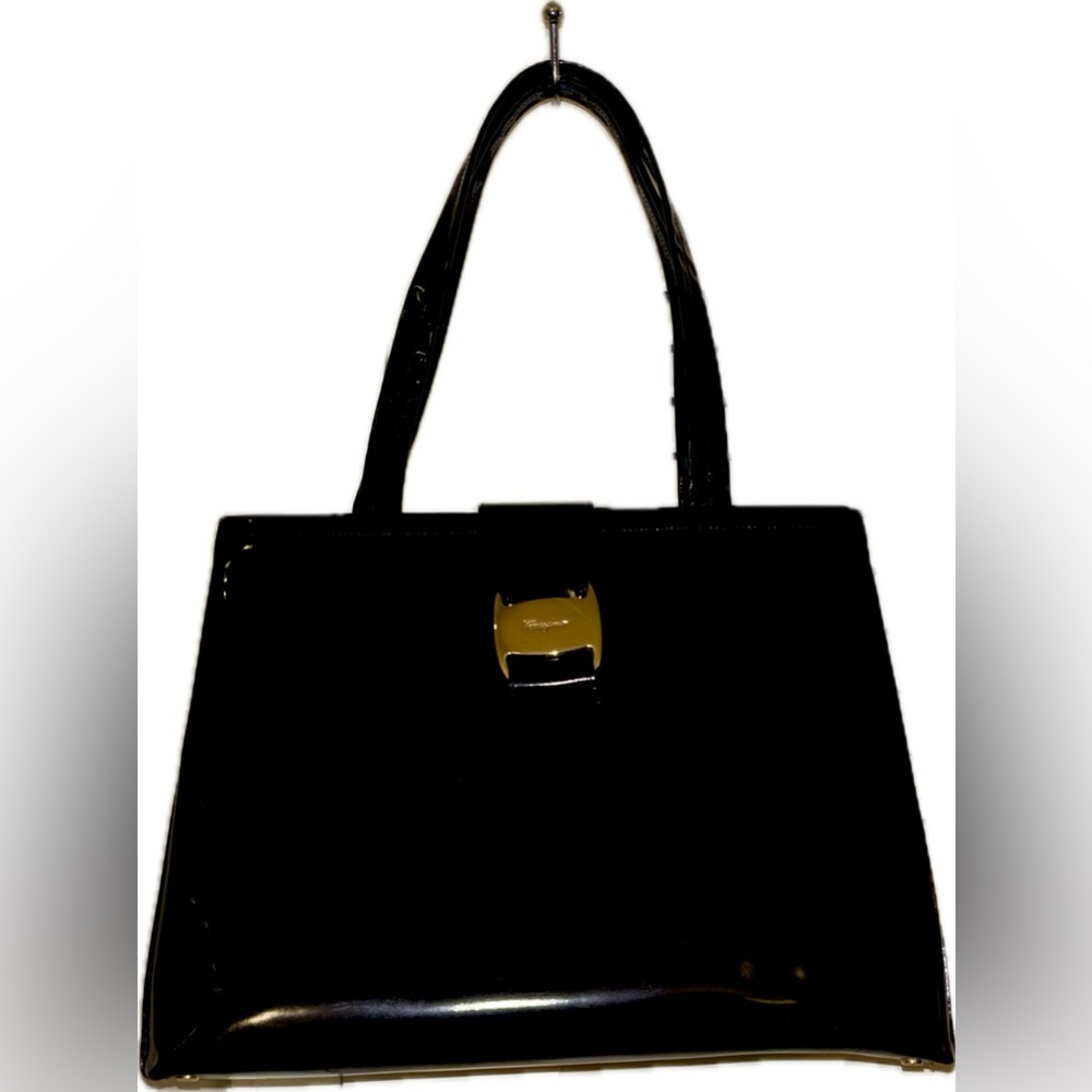 Salvatore Ferragamo Black Shoulder Bag with Gold Clasp